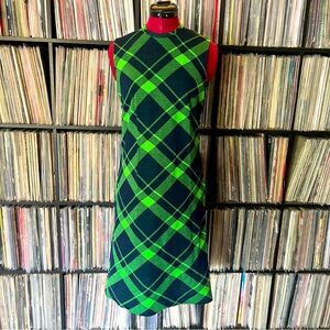 lime green 🍏 navy 60s 70s plaid dress mod mcm
